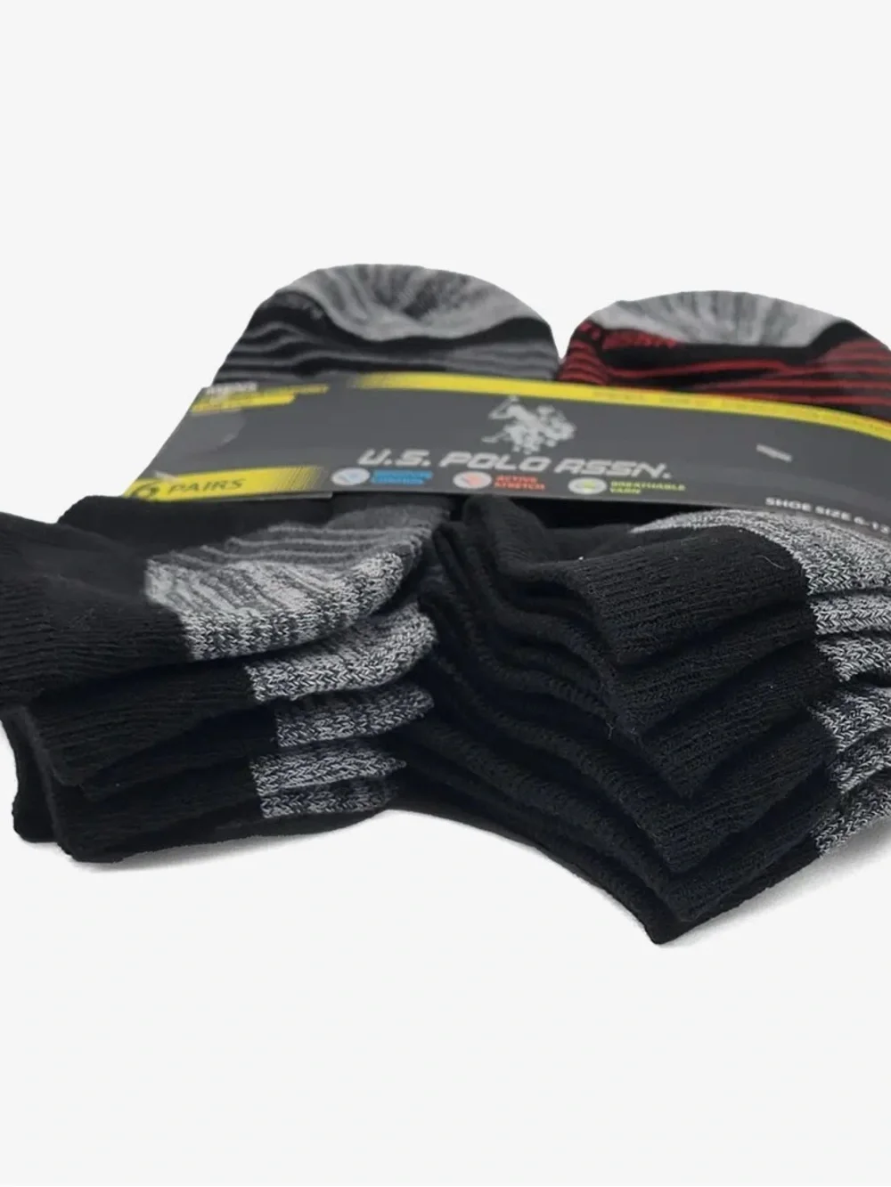 U.S. Polo Assn. Men's Low-Cut Athletic Socks - Black, Gray & Red (6 Pairs)